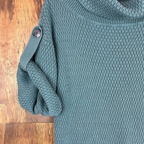 Ann Taylor Womens Sweater Green Cowl Neck Tunic Waffle Knit Roll Tab Oversized M - Picture 3 of 12